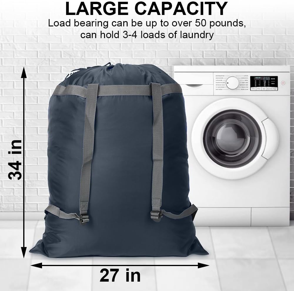 Laundry Bag Backpack, 27"x 34"Laundry Bag with Straps & Drawstring, Navy