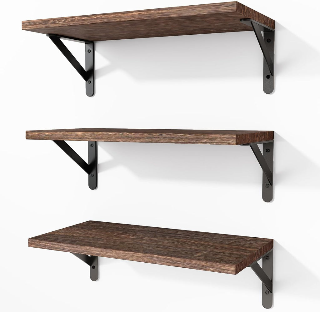 Fixwal Wall Floating Shelves for Home Decor (Brown, Set of 3, 16.5 Inch)