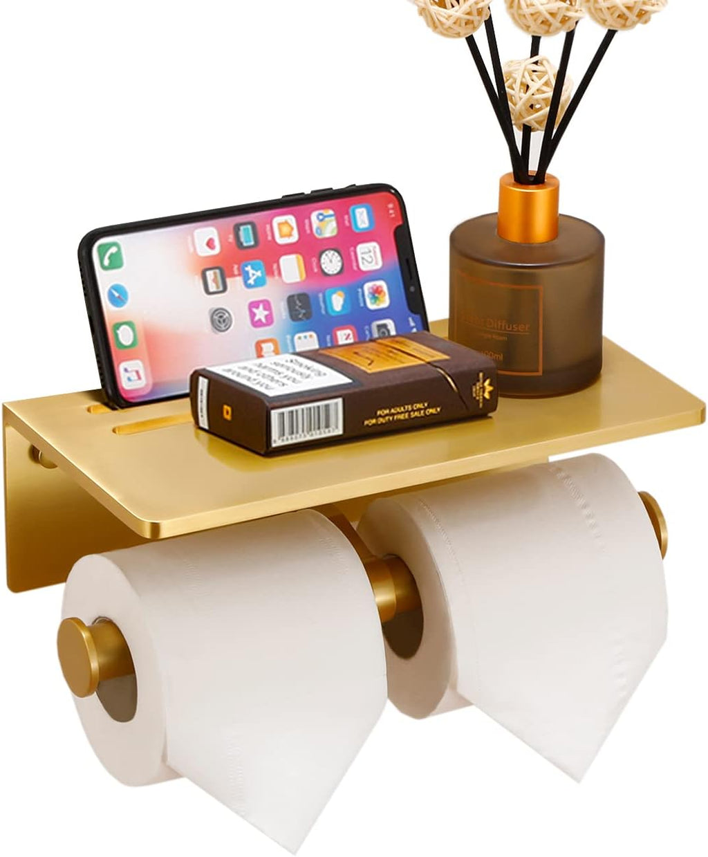 Toilet Paper Holder with Phone Shelf - Aluminum Double Roll Tissue Holder