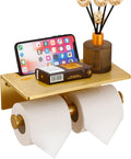 Toilet Paper Holder with Phone Shelf - Aluminum Double Roll Tissue Holder