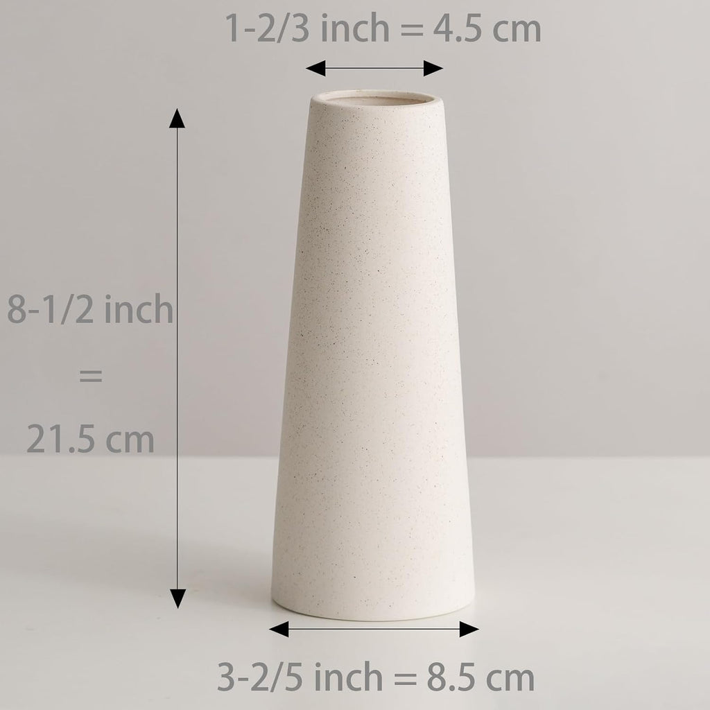 White Ceramic Vase, 8.5 Inch Flowers Vase for Pampas Grass, Rustic Table Vase for Centerpieces, Simple Modern Vase for Home Office Decor - Creamy White (Pack of 3)