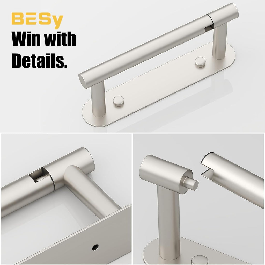 BESy Toilet Paper Holder, Bathroom Tissue Holder Wall Mount Brushed Nickel