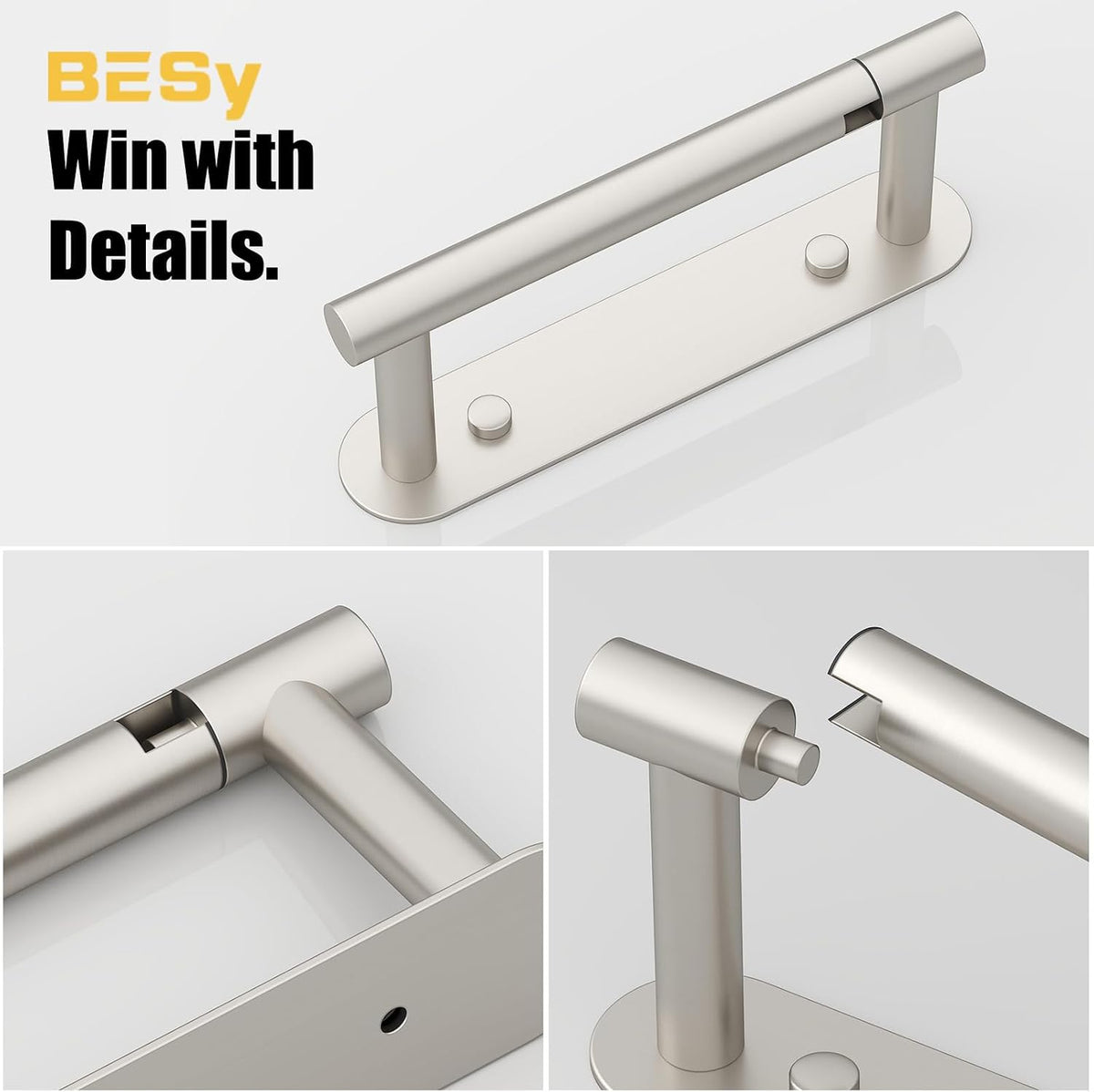 BESy Toilet Paper Holder, Bathroom Tissue Holder Wall Mount Brushed Nickel