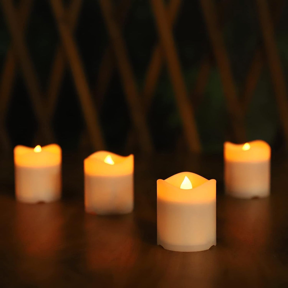 Solar Candles Outdoor Waterproof, 4pcs Rechargeable Dusk to Dawn Little Votive Candles, Flameless Flickering Solar Tea Lights for Patio Yard Deck Pathway Window Outdoor Lantern Decor(Warm Amber)