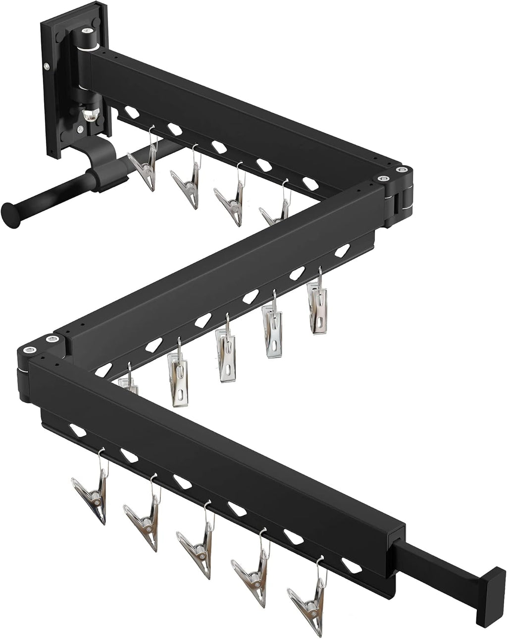 BOQORAD Clothes Drying Rack,Wall Mounted Laundry Rack,Drying Rack Clothing,Laundry Drying Rack Wall Mount,Retractable Clothes Rack,Collapsible,Windproof Holes,with Clips,Black Color