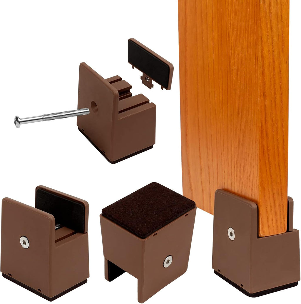 Bed Risers 2 Inch with Adjustable Screw Clamp, 4 Pack Heavy Duty Furniture Risers, Supports up to 5,000 lbs, Fits Furniture Legs with Thickness from 0 to 1.3 Inch(Brown, Type-S)