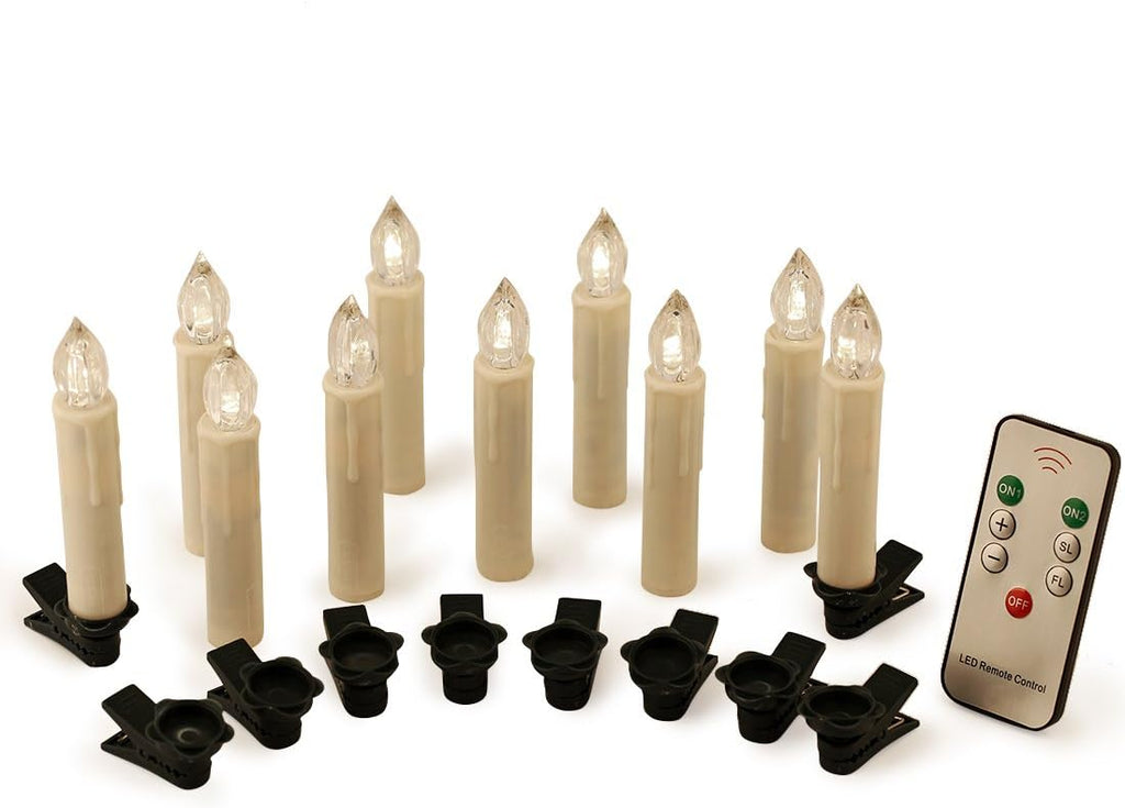 LED Taper Candles Flameless Candle X-D Remote Control LED Candlesticks Battery Candle Sticks for Harry Potter Party Decoration Wedding Christmas Home Decor, 4'', Ivory,Pack of 10
