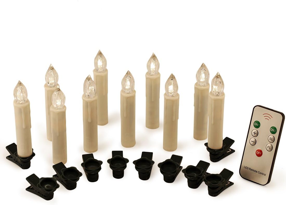 LED Taper Candles Flameless Candle X-D Remote Control LED Candlesticks Battery Candle Sticks for Harry Potter Party Decoration Wedding Christmas Home Decor, 4'', Ivory,Pack of 10