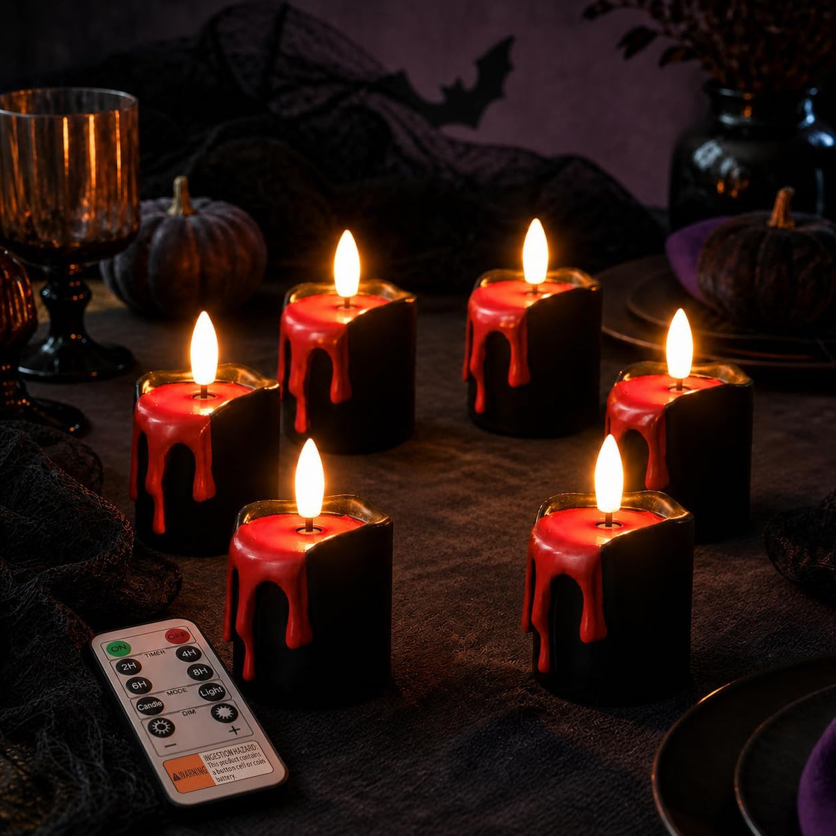 Halloween Flameless Votives Candles with Remote Timer, 2X3.35", 6 Pack
