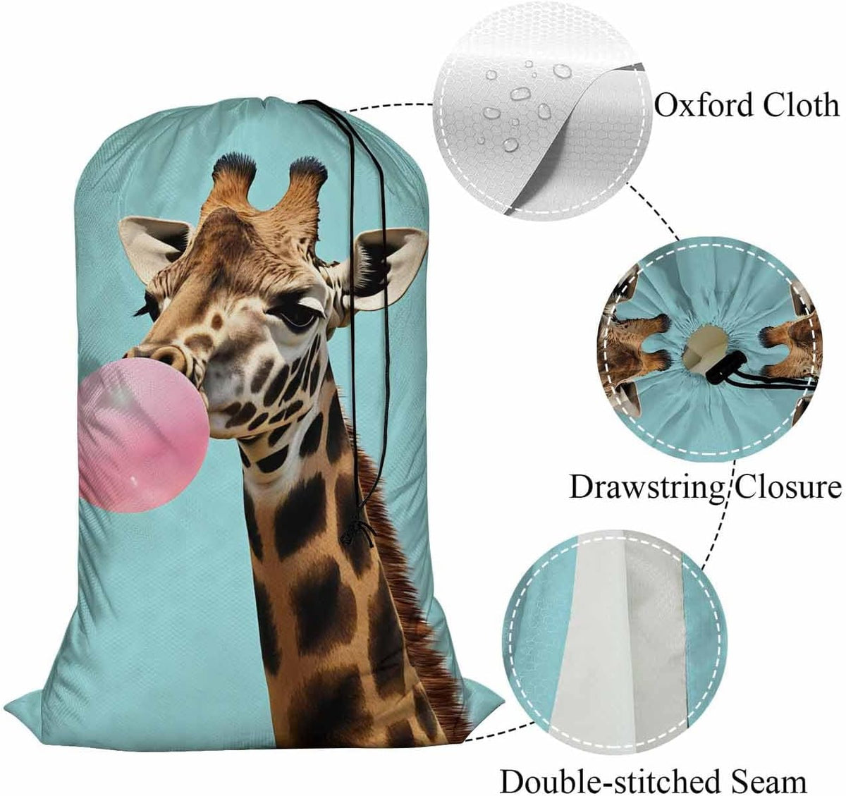 Swono Giraffe With Bubble Gum Sturdy Laundry Basket Hamper, Animals Pink Cute Wildlife Foldable Laundry bag Clothing Organization for Bathroom Bedroom Home Dorm Travel, Blue