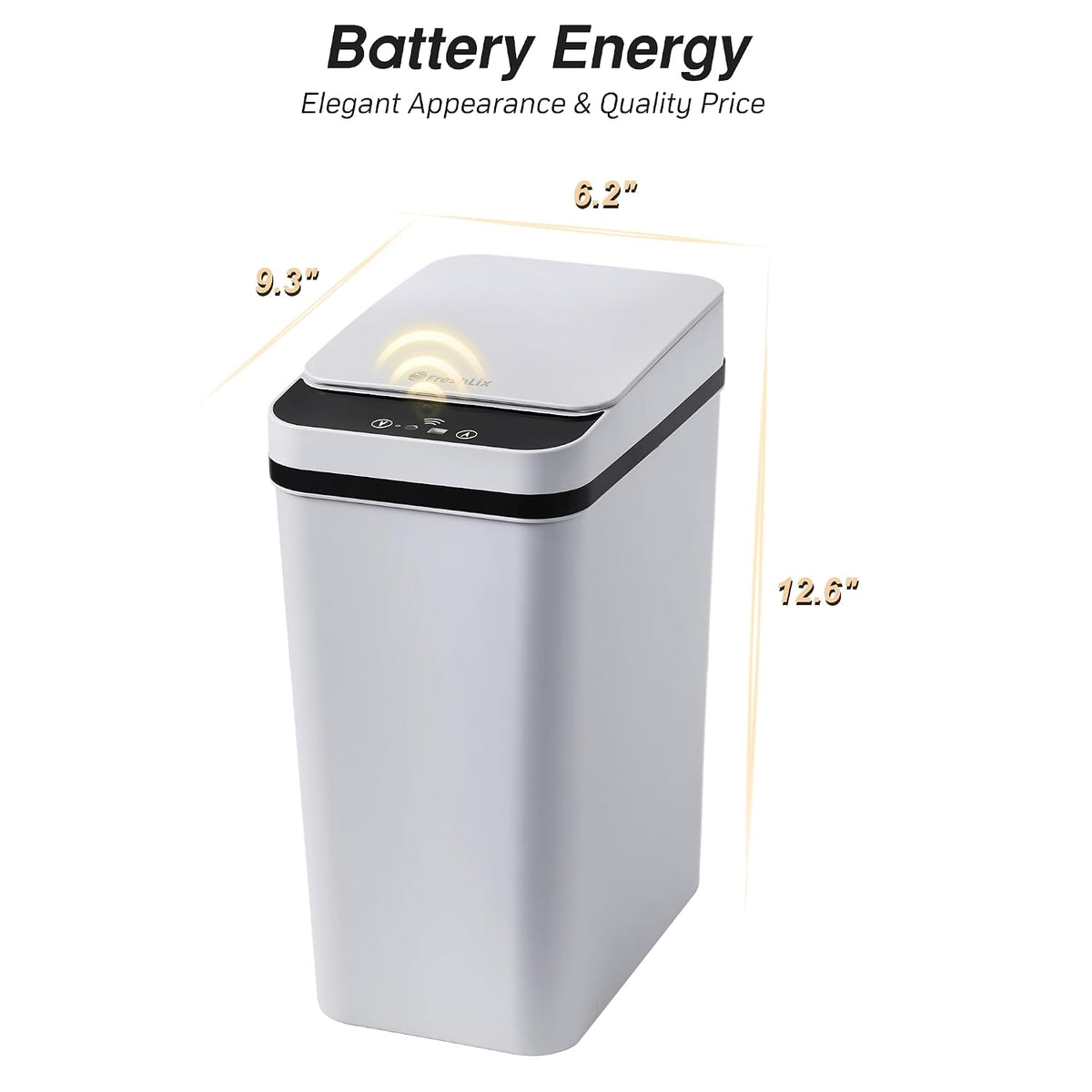 FRESHLIX Bathroom Trash Can 2.5 Gallon Automatic Small Garbage Can with Lid, Slim Motion Sensor Plastic Narrow Trash Bin for Bedroom, Kitchen, Office (A-Basic Battery Supply-Grey)