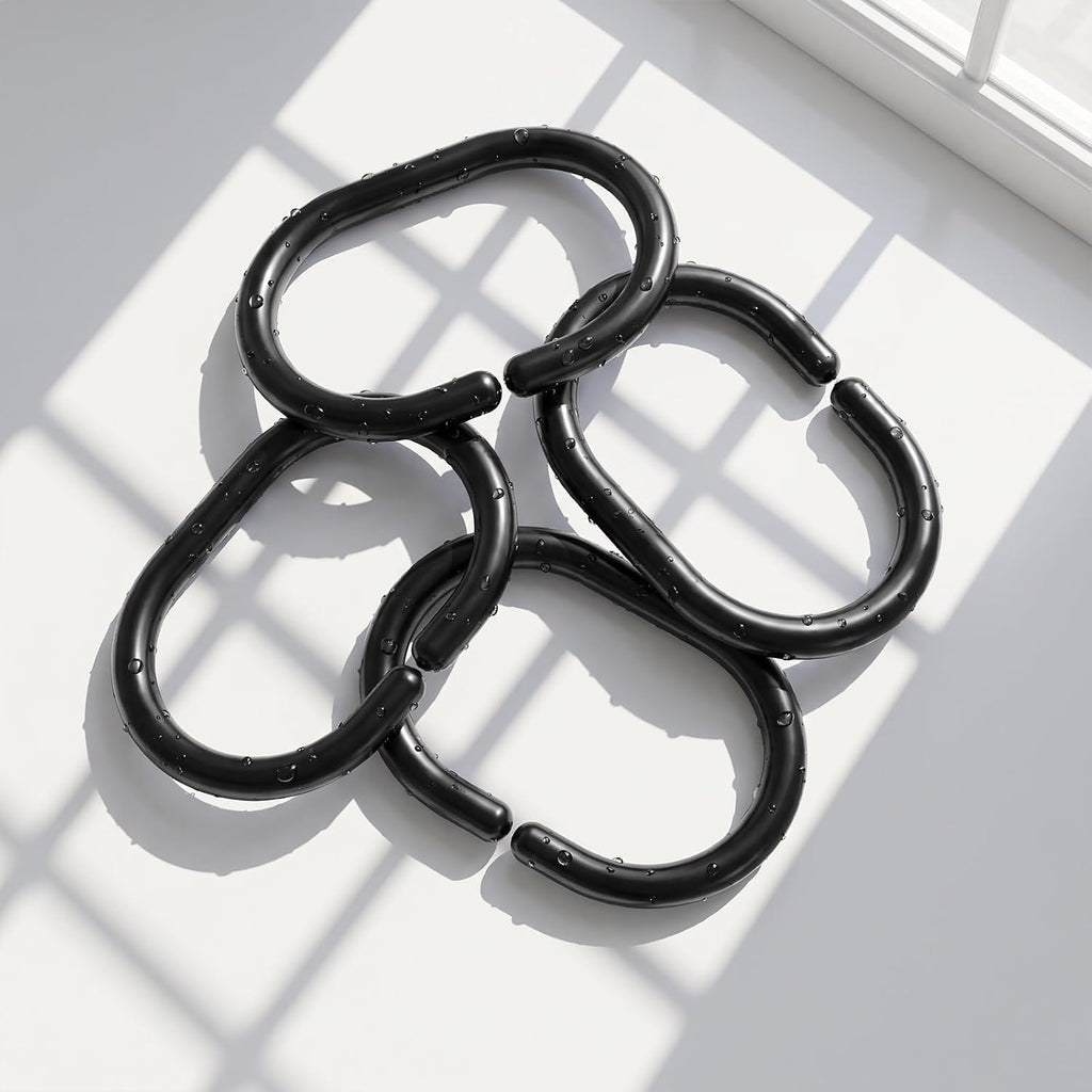 24 Pack Plastic Shower Curtain Hooks, Goowin C Shaped Black Shower Curtain Rings Rust Proof, Anti-Drop Shower Curtain Hangers Shower Hooks for Shower Curtain, Bathroom Shower Rings for Curtain, Black
