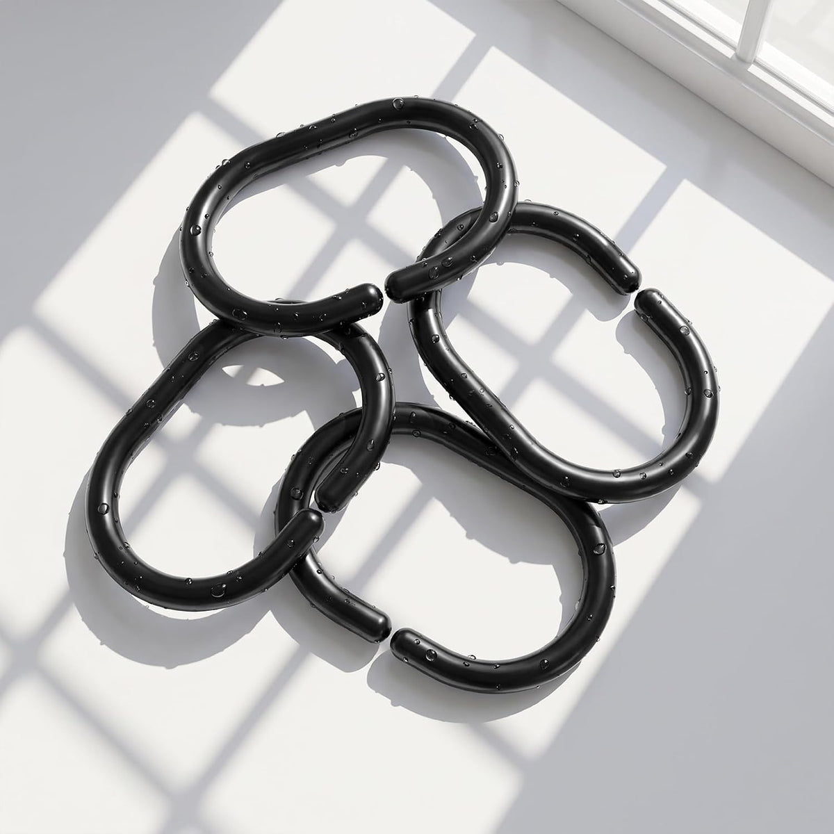 24 Pack Plastic Shower Curtain Hooks, Goowin C Shaped Black Shower Curtain Rings Rust Proof, Anti-Drop Shower Curtain Hangers Shower Hooks for Shower Curtain, Bathroom Shower Rings for Curtain, Black