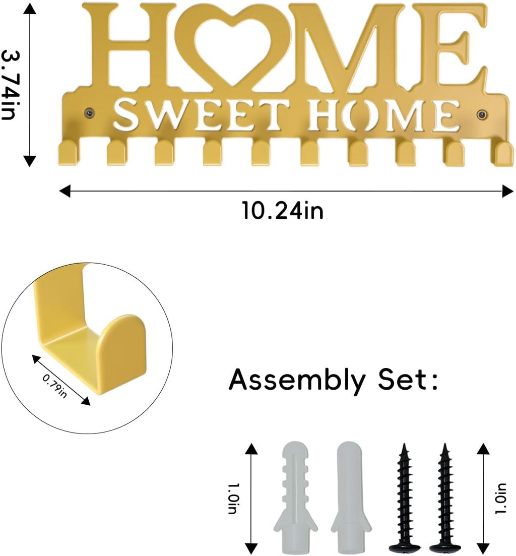 Key Holder Wall Mounted with Screws and Anchors, Gold Multifunctional Key Hanger with 10 Hooks, Entryway Front Door Kitchen Hallway Garage Office