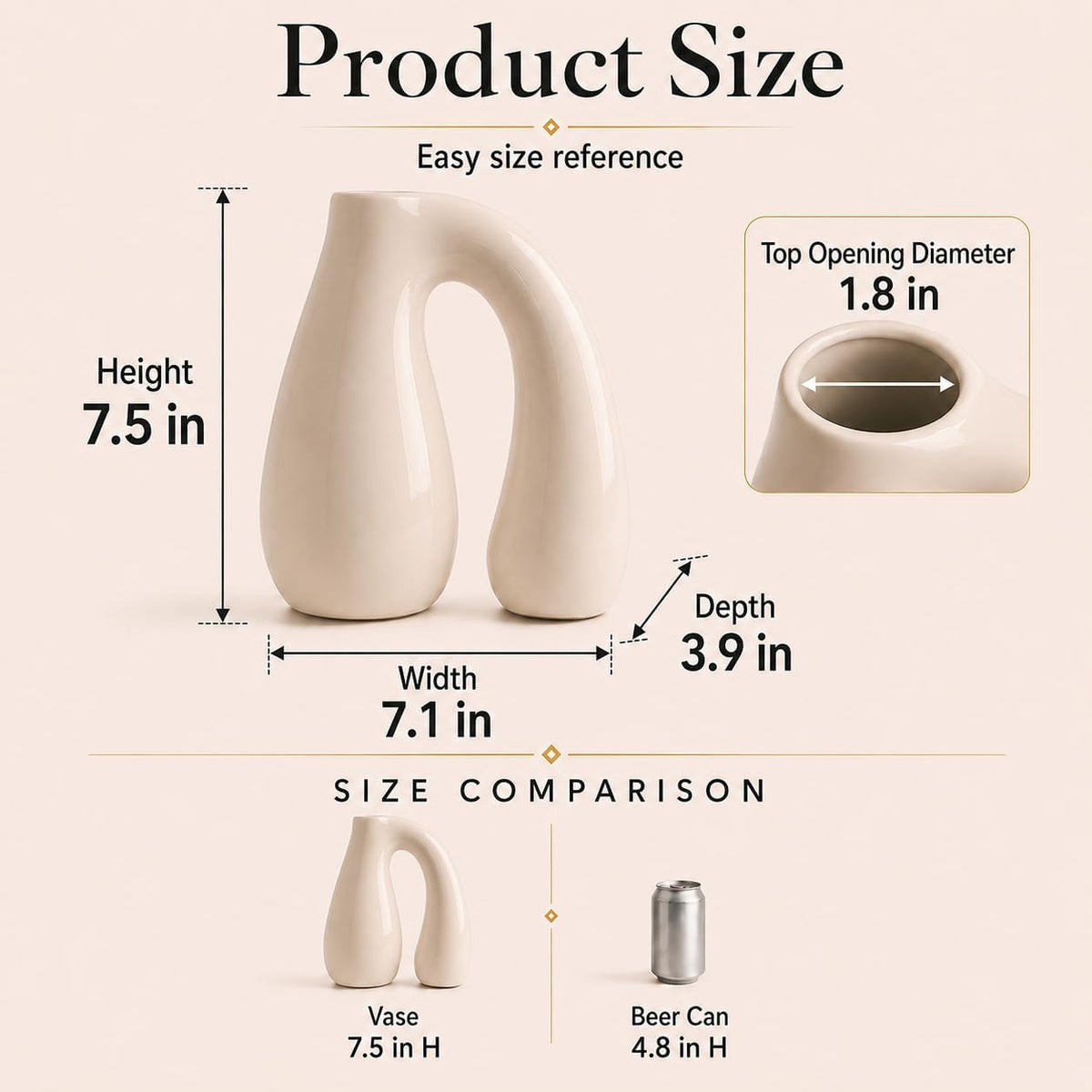 Cream White Ceramic Vase for Pampas, Boho Shelf & Table Decor