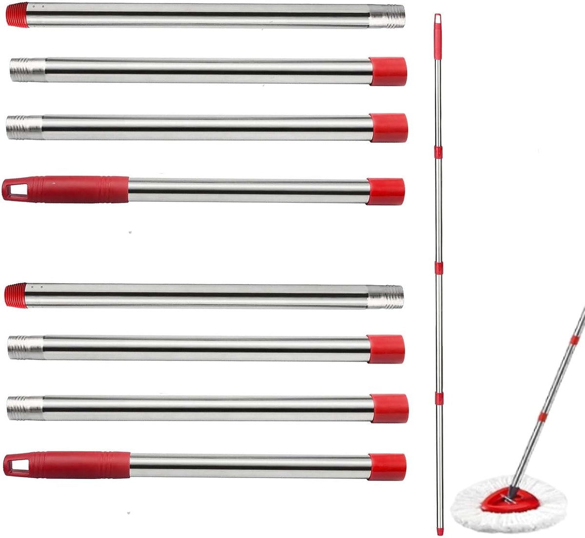 Spin Mop Replacement Handle, 4-Section 30-to-58 inch Mop Replacement Stick Compatible with Ocedar Mop Handle for Easy Wring Mop Refills, Germany Screw Joint (Red 2 Pack)