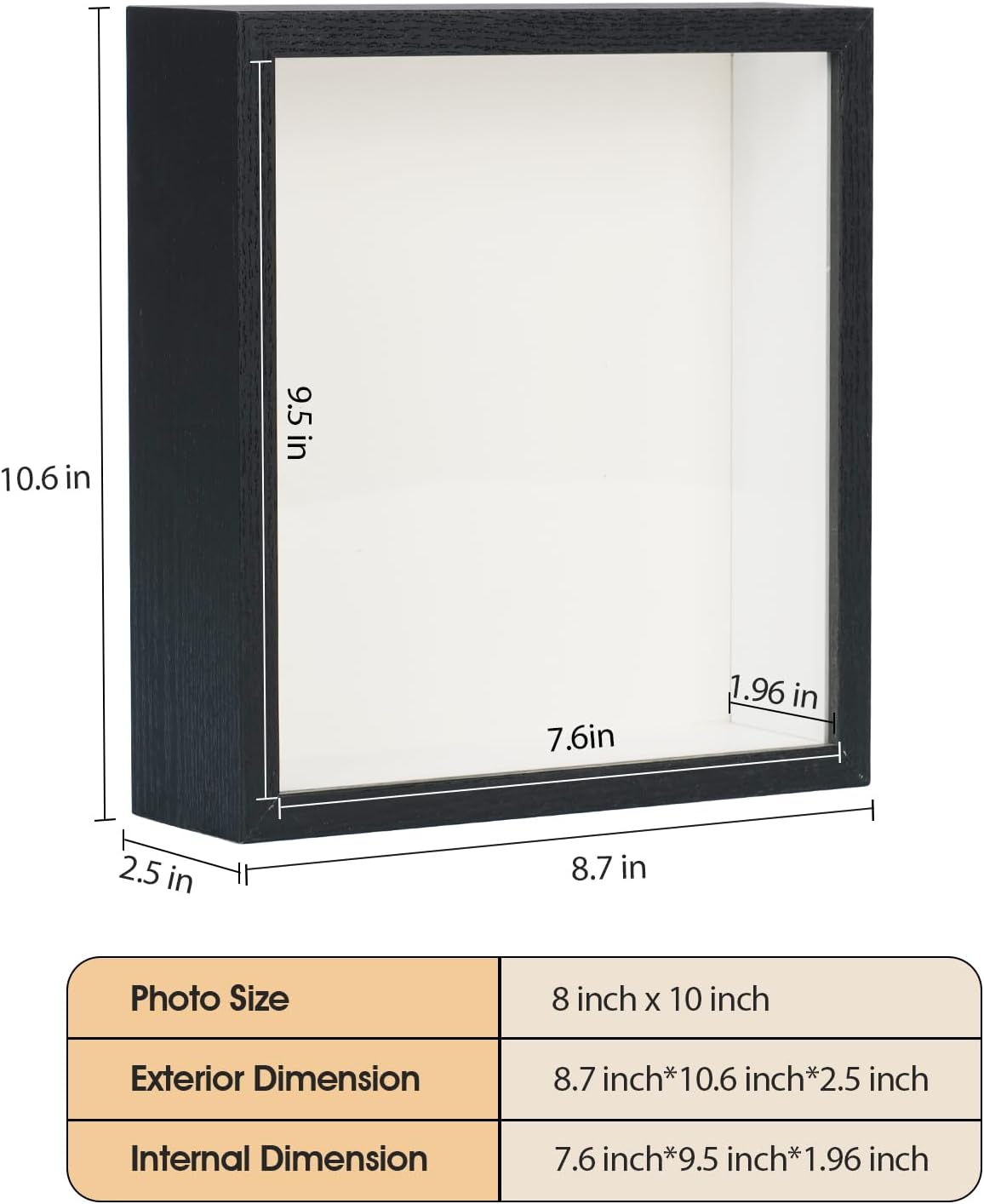 4 Pcs 8x10 Shadow Box Frame-1.96" Deep Keepsake Box 3D Picture Frame/Black
