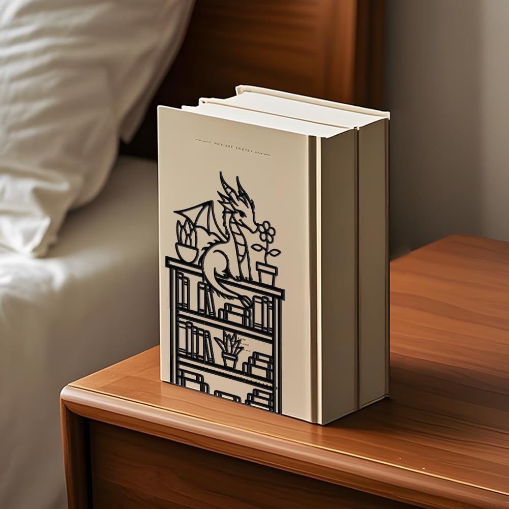 WADORN Dragon Reading Book Metal Bookends for Shelves Decorative 1 Pair, Heavy Duty Books End Support Non-Skid Book Holder Black L-Shaped Book Stopper for Home Office Desk Book Divider, 4.7x3.5x7 Inch