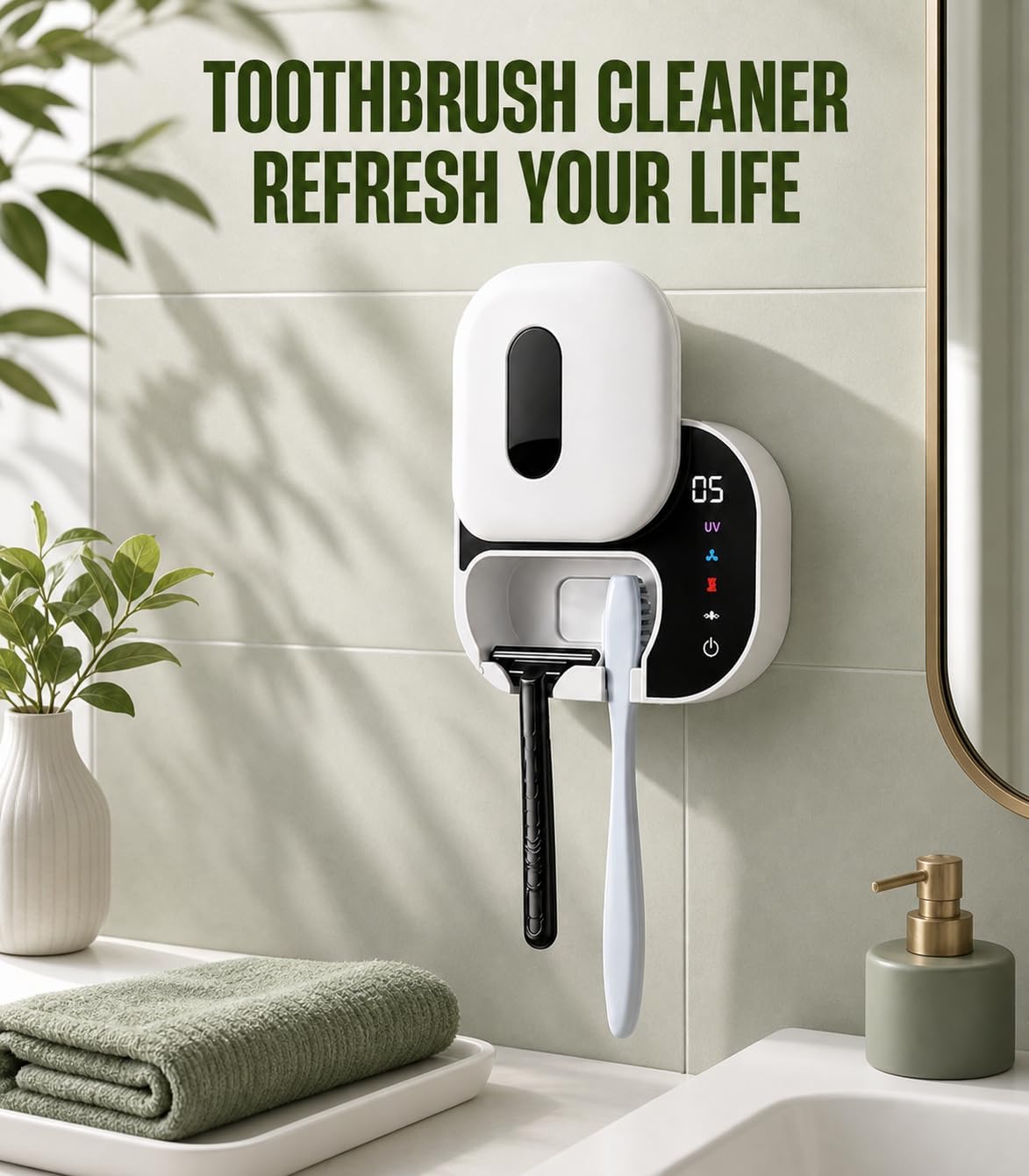 POPCHOSE Toothbrush Sanitizer Holder with Dual-Mode UV & Heated Drying