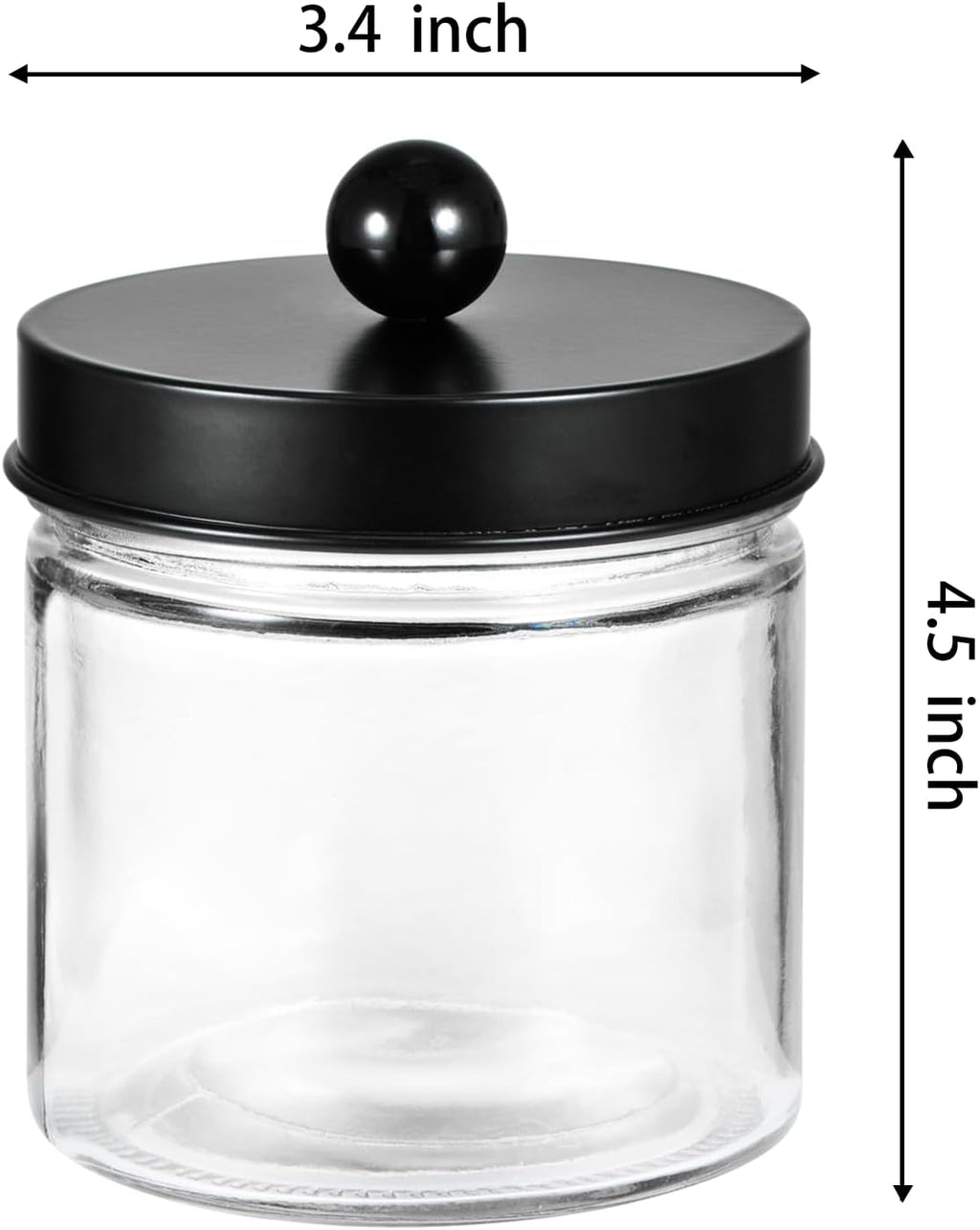 SheeChung Glass Mason Jar Qtip Holder, Black Stainless Steel Lids, 4 Pack