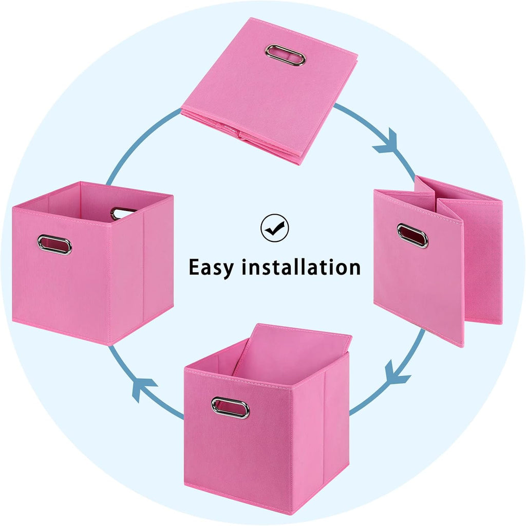 Fabric Cubby Storage Bins,13x13x13 Inches,Cube Organizer Bin Foldable Storage Boxes with Dual Handles Fabric Organizer Box and collapsible Storage basket,Set of 8,Pink