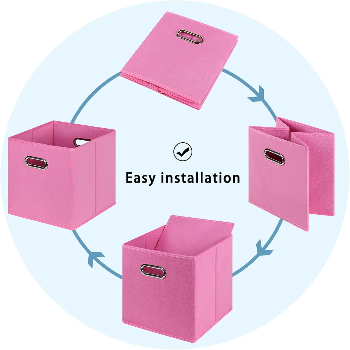 Fabric Cubby Storage Bins,13x13x13 Inches,Cube Organizer Bin Foldable Storage Boxes with Dual Handles Fabric Organizer Box and collapsible Storage basket,Set of 8,Pink