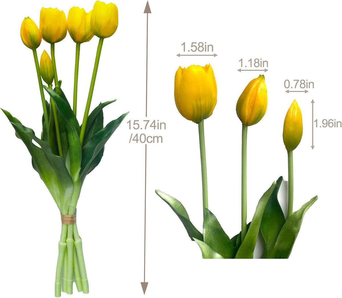 10 Pcs Fake Tulips Tulips Artificial Flowers(Yellow)