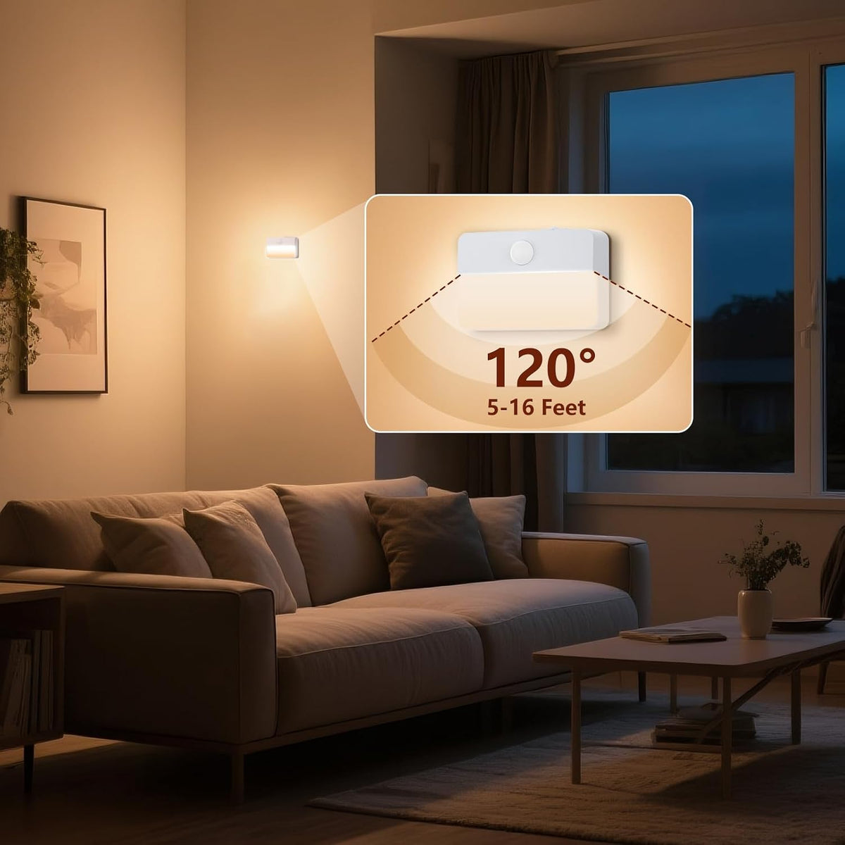 Motion Sensor Night Lights, 6 Pack Warm White Stick-On Stair Lights