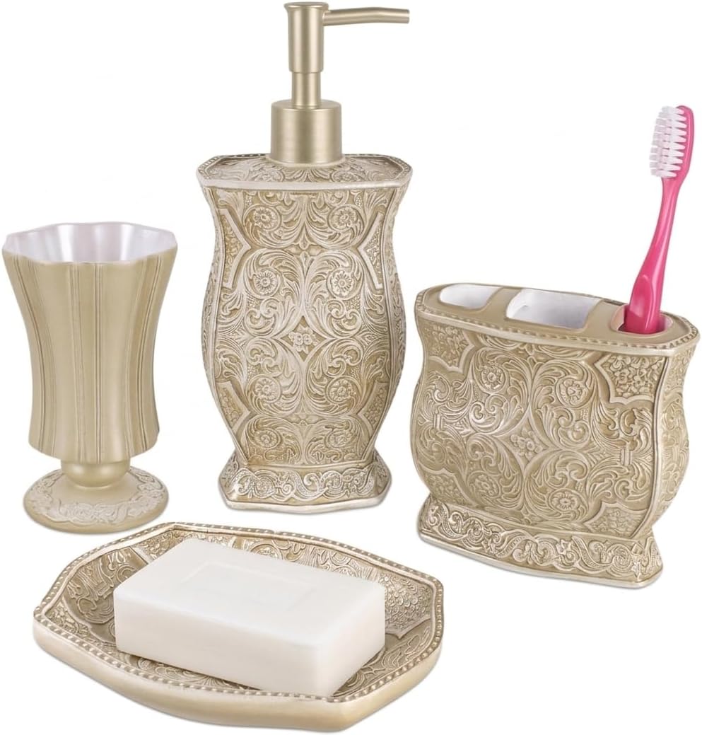 Creative Scents Victoria Beige 4 Piece Resin Bathroom Accessories Set