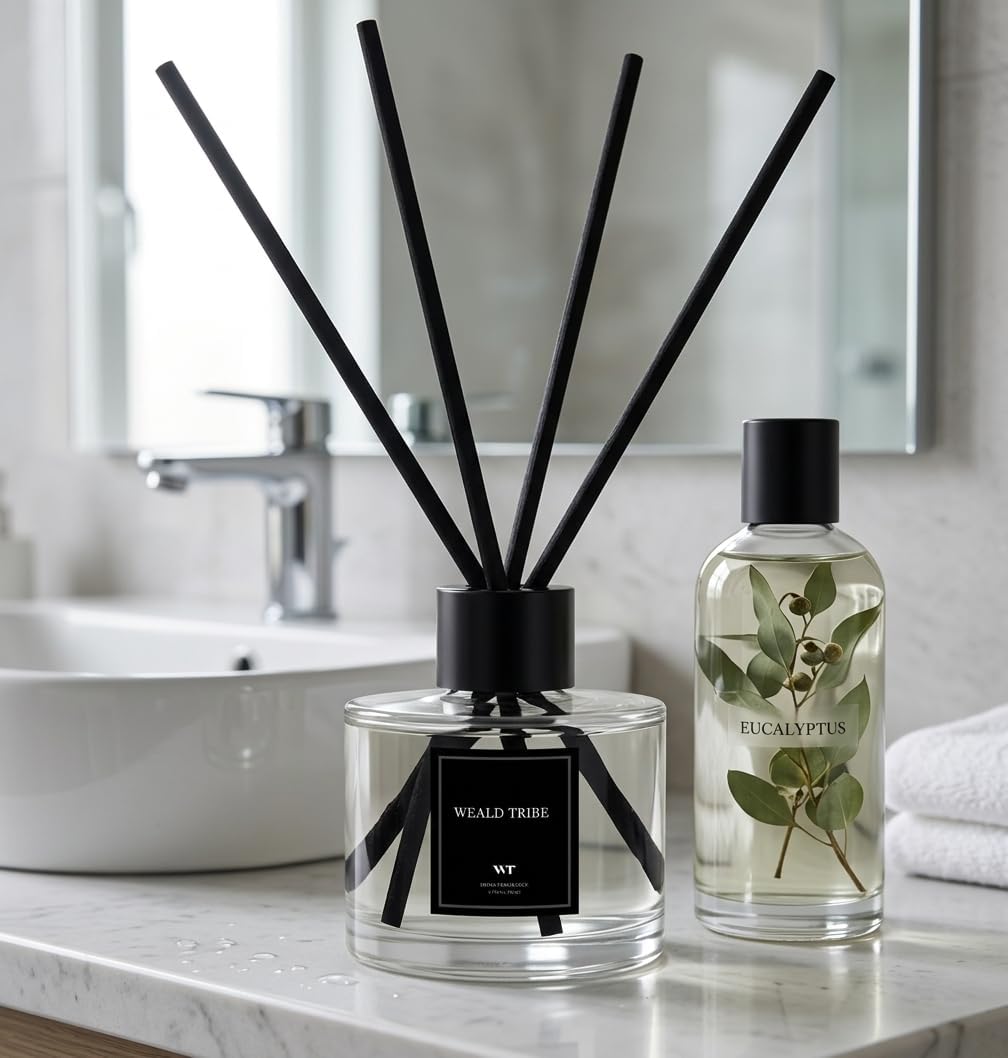 Reed Diffuser Set of 3 for Bathroom Air Fresheners, Oil Defusers Sticks | Cashmere & Vanilla,Lemon,Eucalyptus & Mint Scent(1.7 fl oz Each Pack) Home Fragrance with 12 Sticks | House Shelf Decor