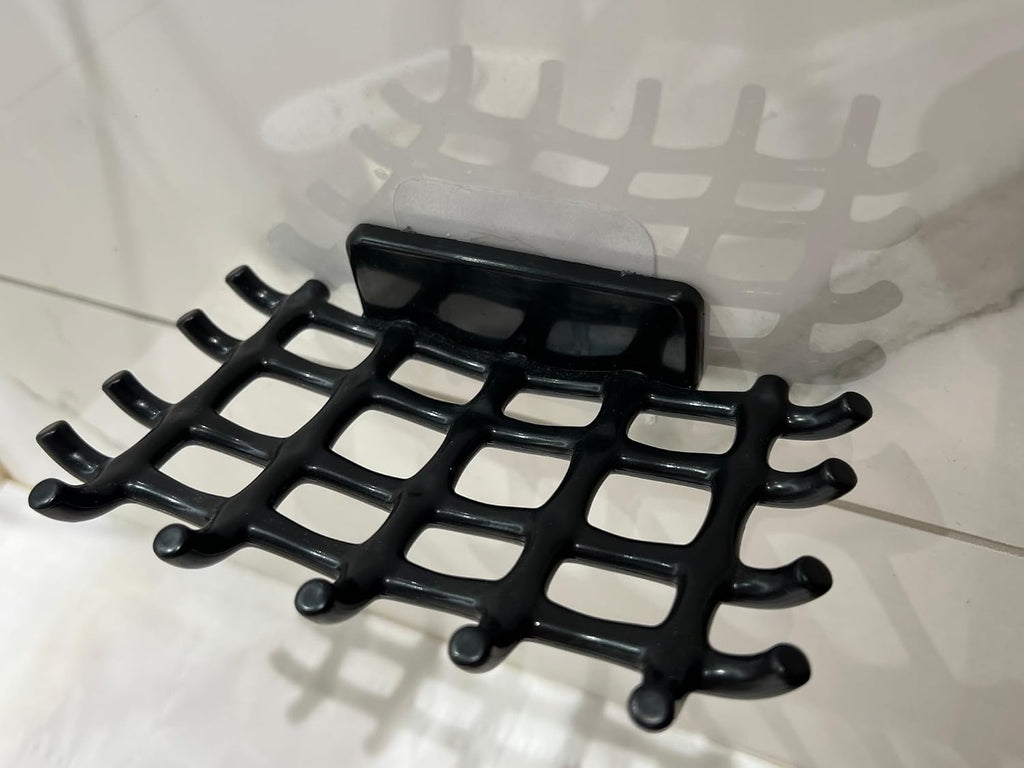 2-Pack Adhesive Soap Holder, No Drill Wall Mounted Self Draining Soap Dish for Shower Bathroom Kitchen(Black)
