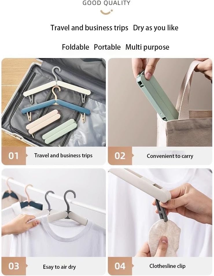 4 Pack Foldable Travel Hangers with Hidden Clips(White)