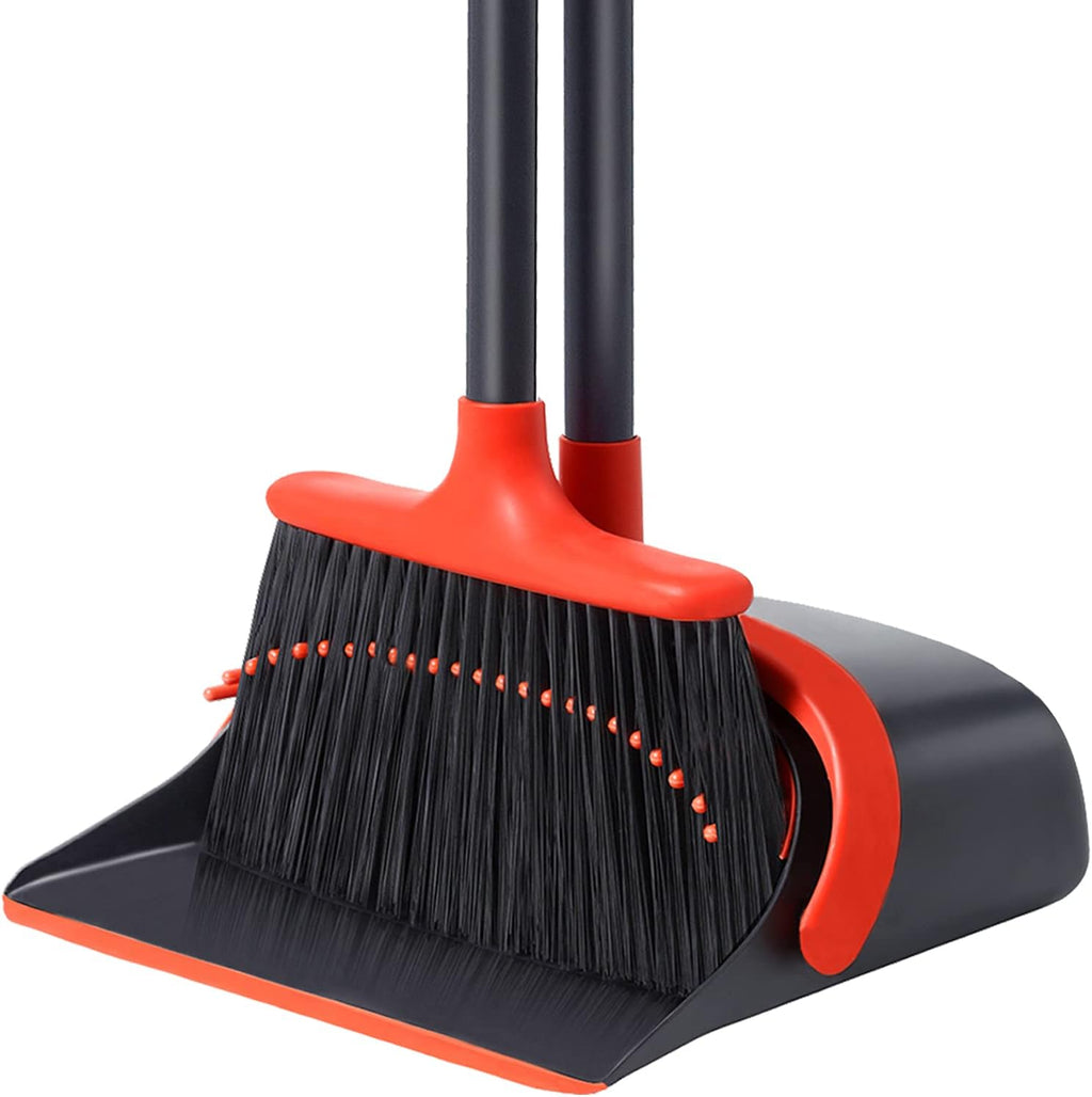 Broom with Dustpan Combo Set, Standing Broom and Dustpan Set Long Handle