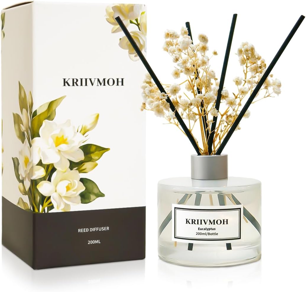 Reed Diffuser Set, 6.7 fl oz Eucalyptus Scented Oil Diffuser with 8 Reed Sticks, Home Fragrance Reed Diffuser for Bathroom Shelf Decor 200ml