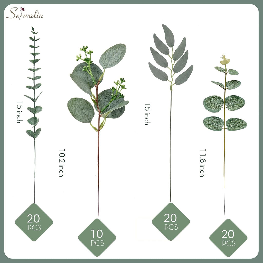 Serwalin 70PCS Mixed Eucalyptus Stems, Greenery Stems for Centerpieces
