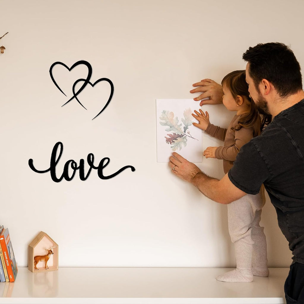 DUOOLN 2Pcs Love Wall Decor Blessed Art, Metal Heart Signs Couples Gift