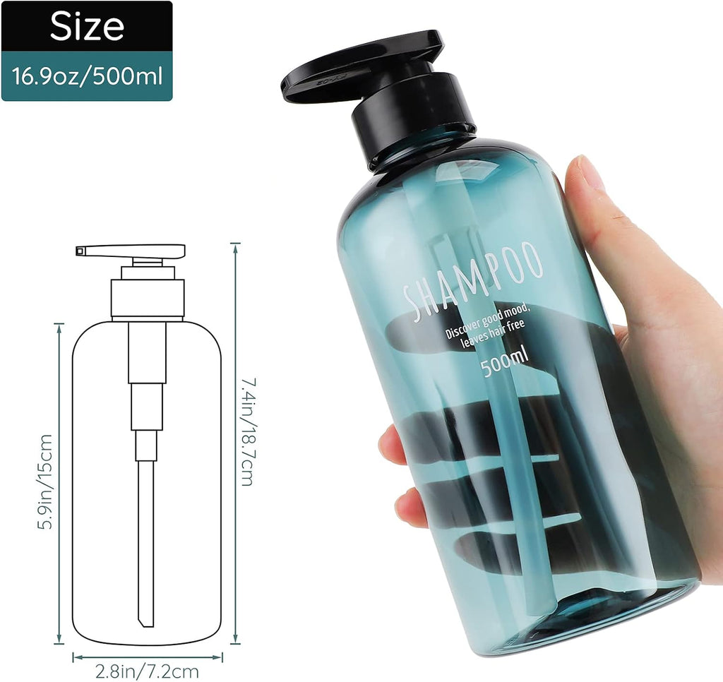 Segbeauty 2-Pack 16.9oz Shower Dispensers, Blue Refillable PET Plastic Bottles for Shampoo, Conditioner, Body Wash, Lotion