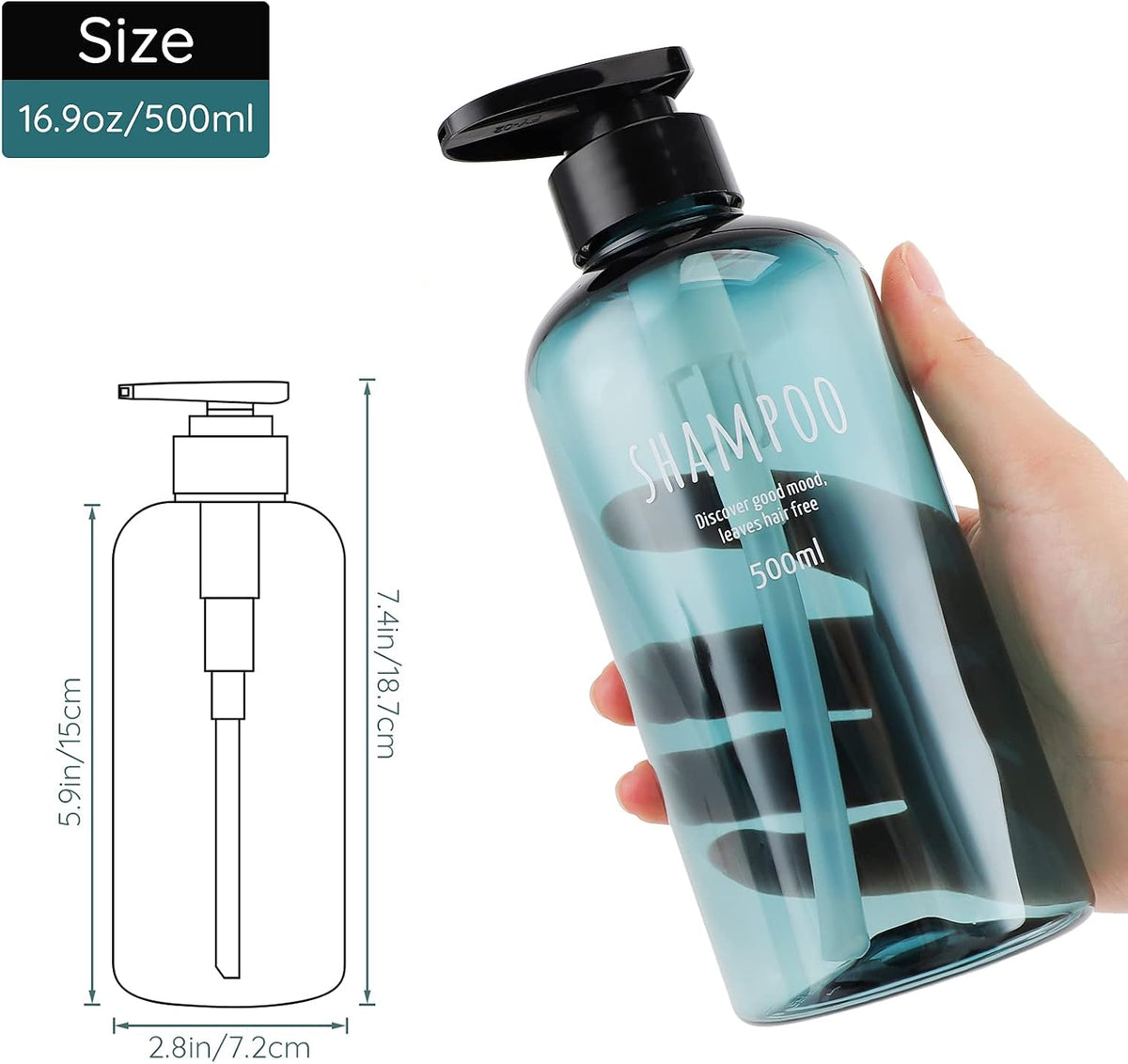 Segbeauty 2-Pack 16.9oz Shower Dispensers, Blue Refillable PET Plastic Bottles for Shampoo, Conditioner, Body Wash, Lotion