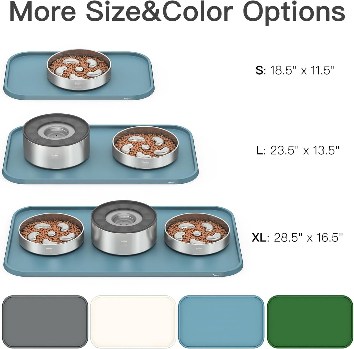 Feedoo Pet Feeding Mat [Warped Resistant Raised Edge], Water-Proof Silicone Placement for Food Water Bowls, Anti-Slip Base Protect Floor, BPA-Free&Dishwasher-Safe [23.5x13.5inch Large, Blue]