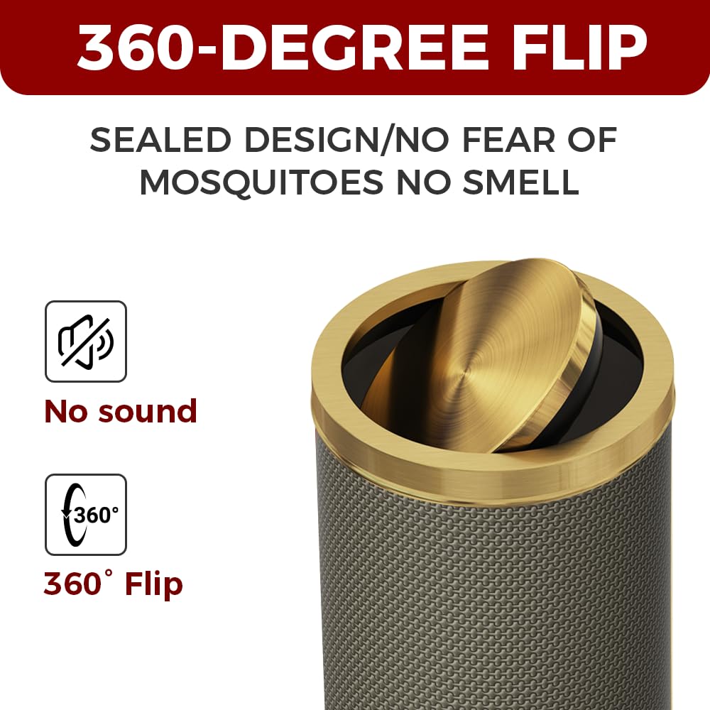 9L/2.4gal Bathroom Trash Can,Brass Trash Can,Swing Lid