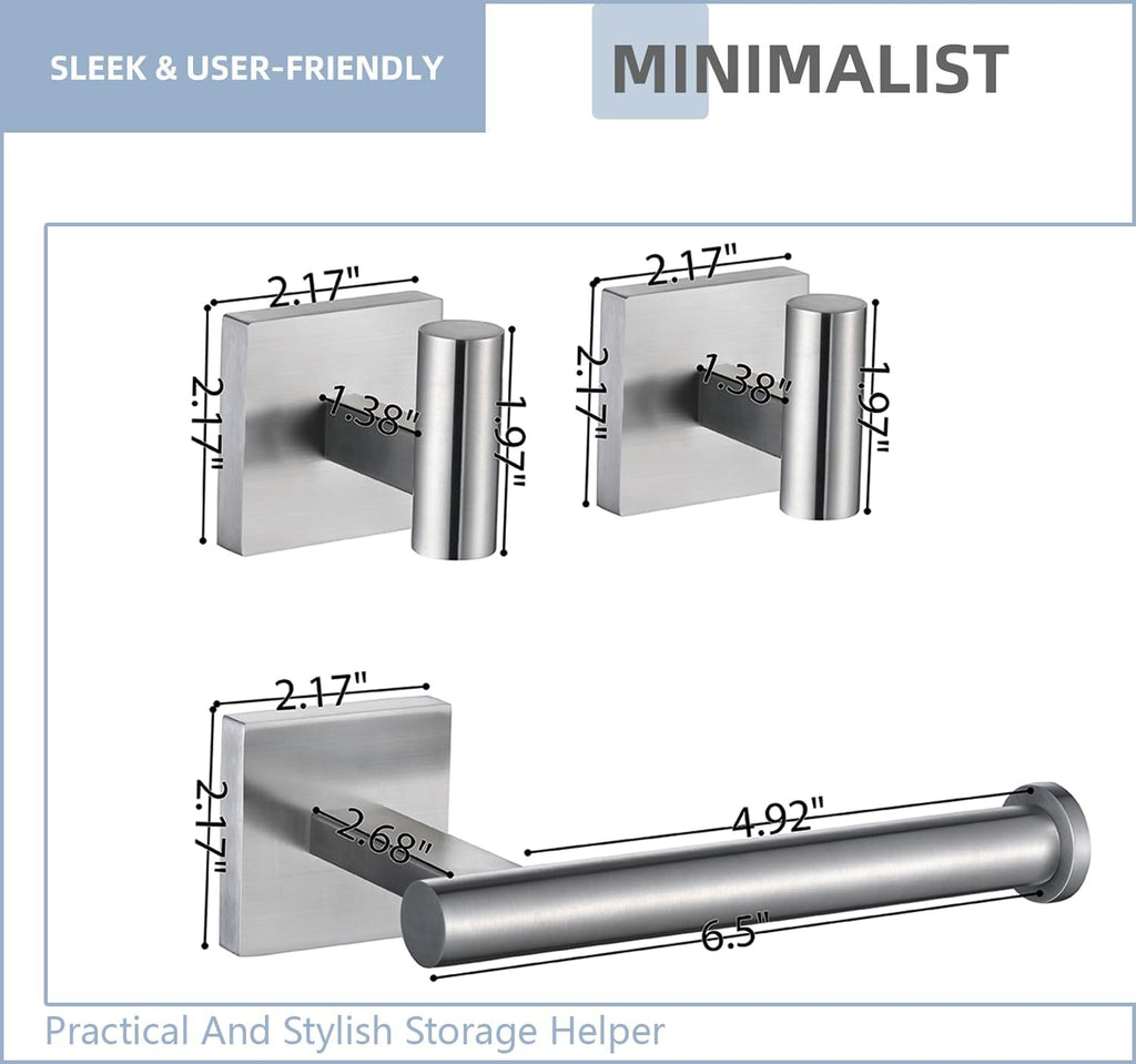 Toilet Paper Holder Set with 2 Robe Hooks, Brushed Nickel