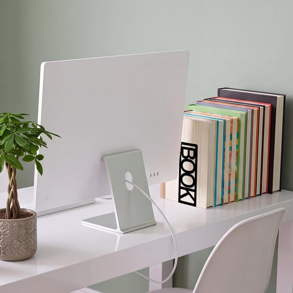 Book Ends for Shelves Set of 6, Black Modern Minimalist Metal Bookends Decorative Book Holder for Home Office Desk Bookshelf Decor Book Shelf Organizer