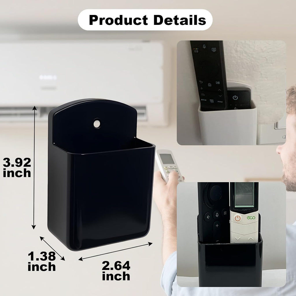 4Pcs Adhesive Remote Holder Wall Mount, AC Remote Wall Mount, Wall Remote Control Holder for Home Office Storage (2 Black & 2 White)