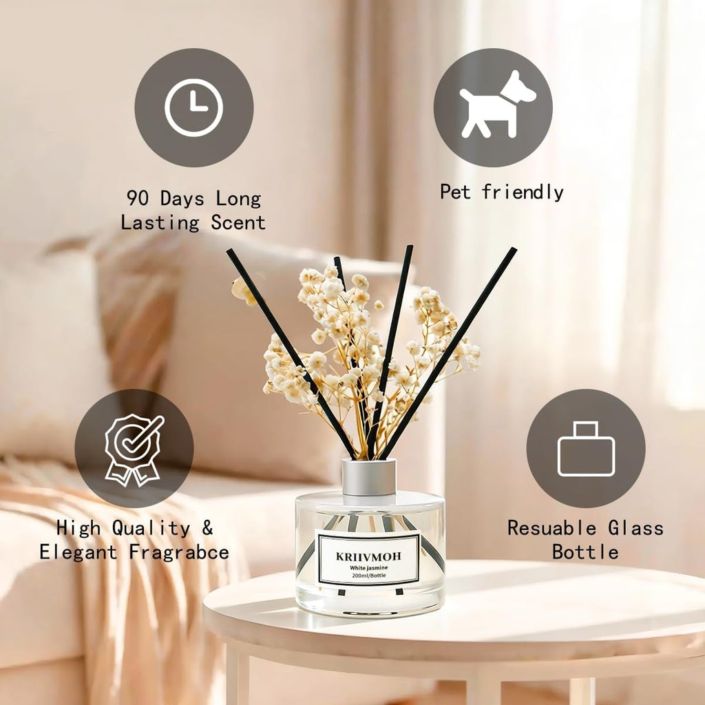 Reed Diffuser Set, 6.7 fl oz Orange Blossom Scented Oil Diffuser with 8 Reed Sticks, Home Fragrance Reed Diffuser for Bathroom Shelf Decor 200ml