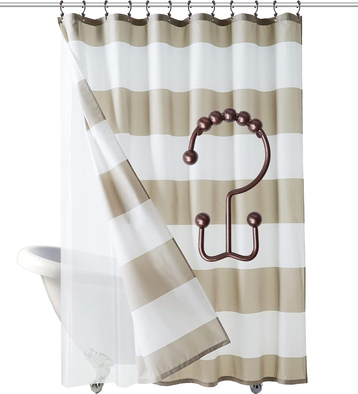Shower Curtain Hooks Rings for Bathroom, 12PCS Stainless Steel Metal Rust Resistant Balance Sliding Double Curtain Hooks (Bronze)
