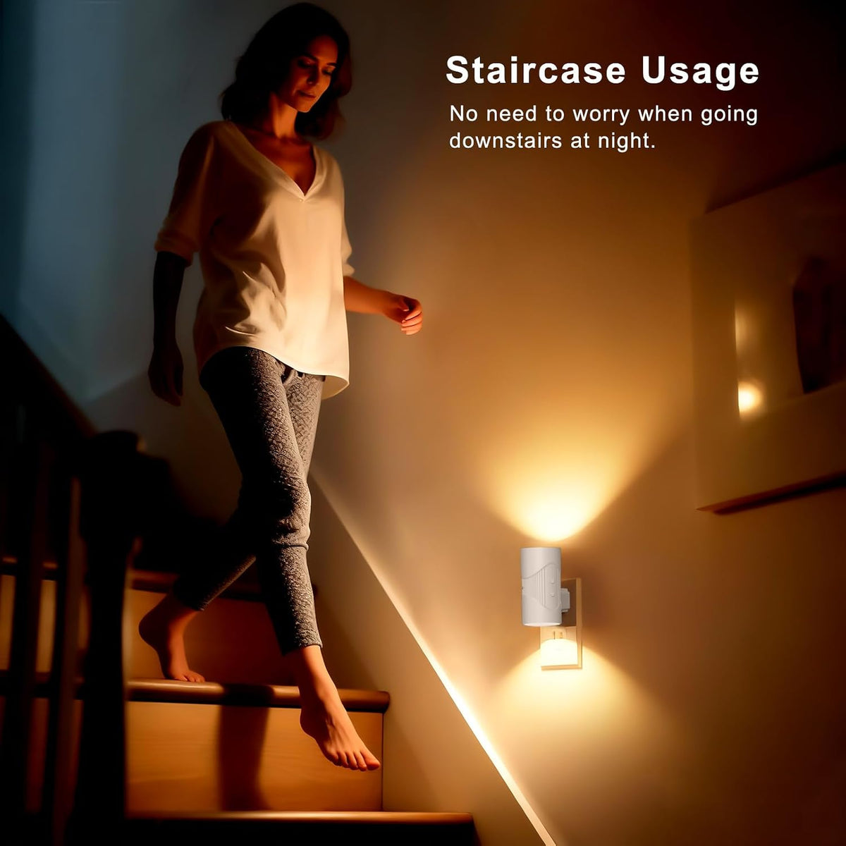 LED Motion Sensor Night Light Plug in, Dimmable LED Night Light with Dusk to Dawn Light Sensor, Soft White 3000K, Auto On/Off Nightlight (Light Sensor Night Light)