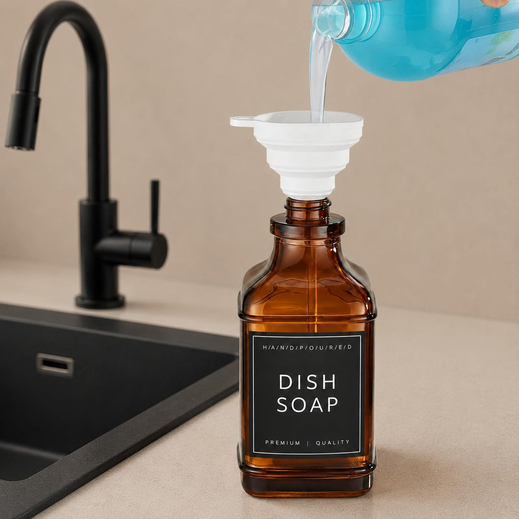 Amber Glass Soap Dispesner Set 2 16.9oz Kitchen Sink Luxury Bathroom Decor