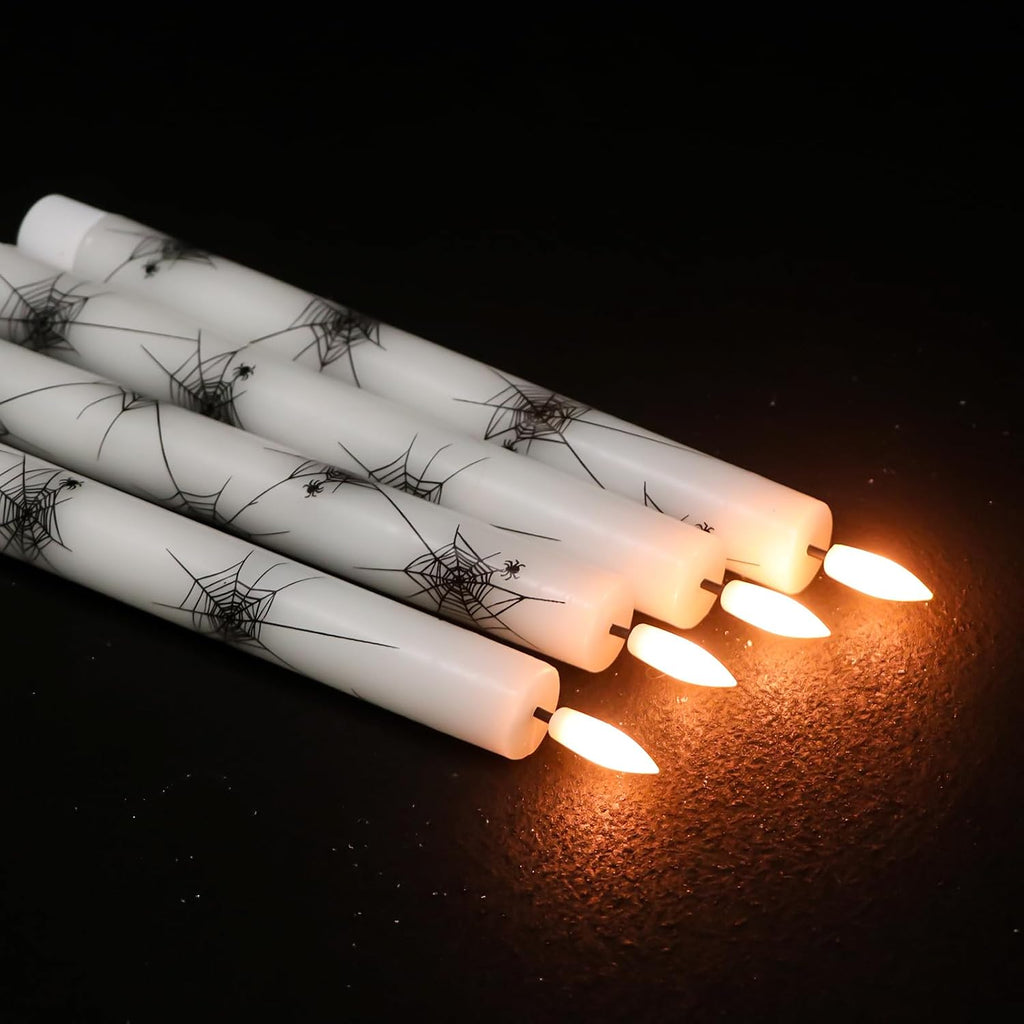 Cobweb Decal Flameless LED Taper Candles with Remote and Timer