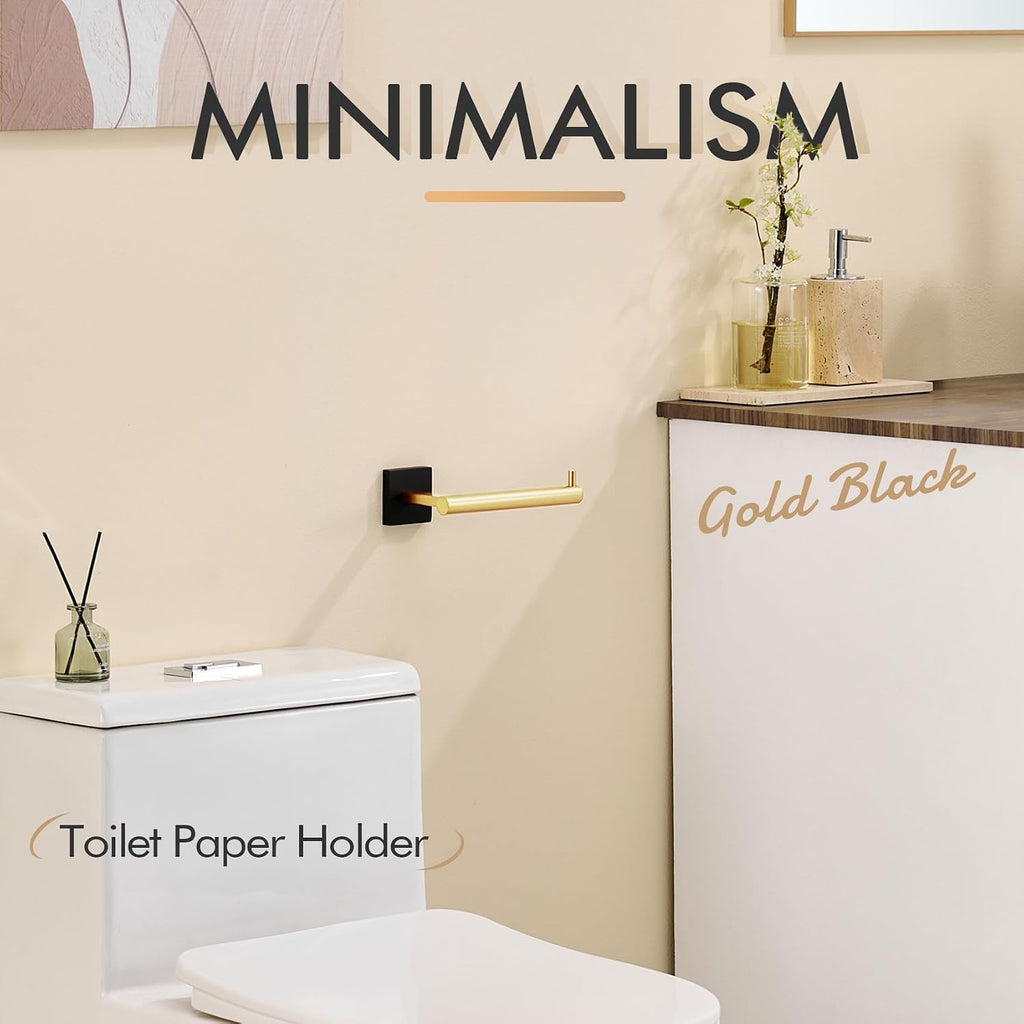 KOKOSIRI Toilet Paper Holder Black with Gold Toilet Roll Holder Hold Mega Rolls Kitchen Bathroom Tissue Paper Dispenser Stainless Steel, B2005GDK