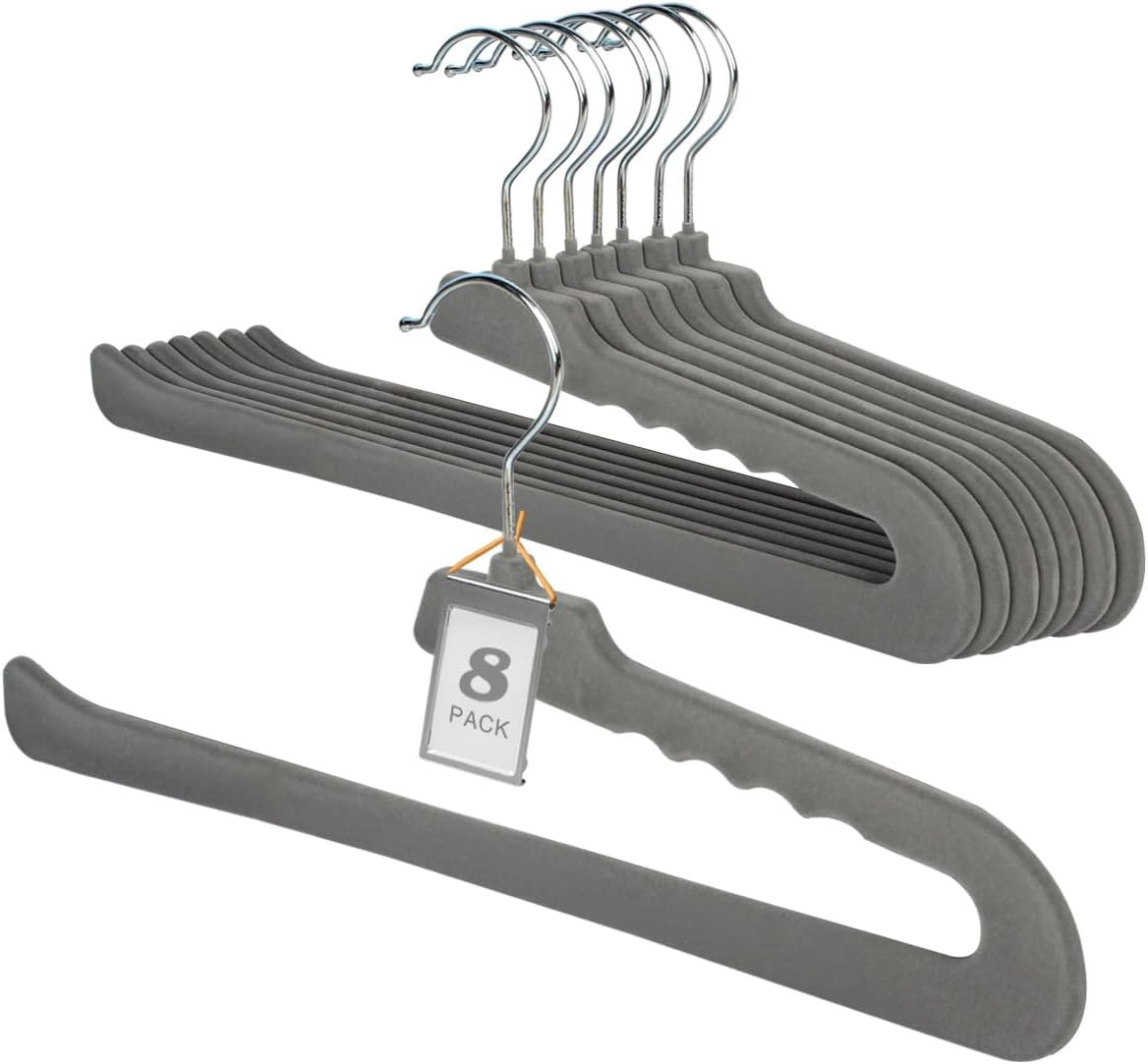 Velvet Pant Hangers Open End,8 Pack Non Slip Black Felt Trouser Hangers